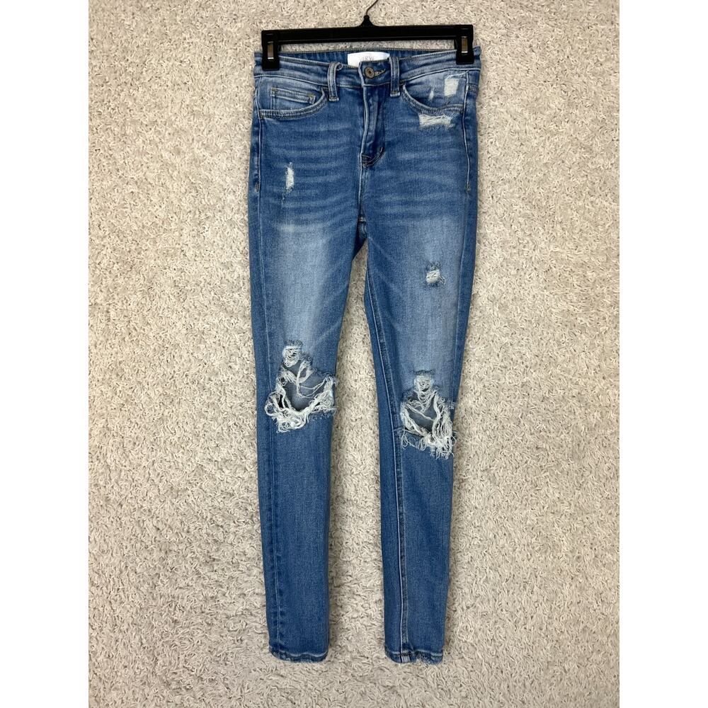 Vervet Skinny Jeans Womens 24 Blue Denim Med Wash Mid Rise Distressed